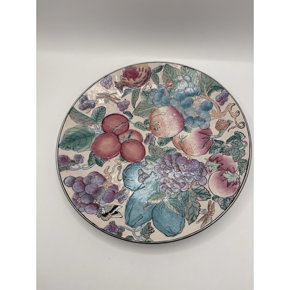 Vintage Chinese Porcelain  Decorative Fruit 10 1/4" Dinner Plate w/butterfly